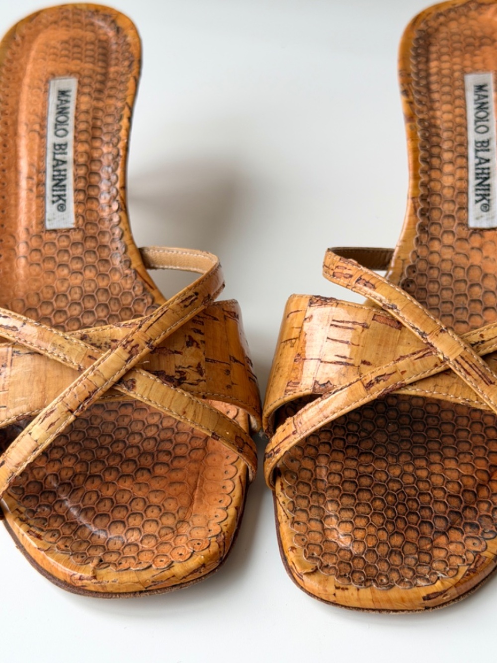 Manolo Blahnik vintage cork & snakeskin sandals – IT 38.5, ~US 8 - Picture 2 of 9
